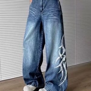 Men's Relaxed Indigo Denim Jeans with White Side Graphic